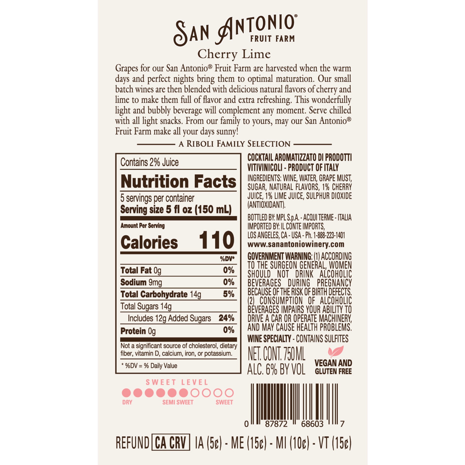 slide 6 of 9, San Antonio Fruit Farm Cherry Lime Rose Wine 750 ml, 750 ml