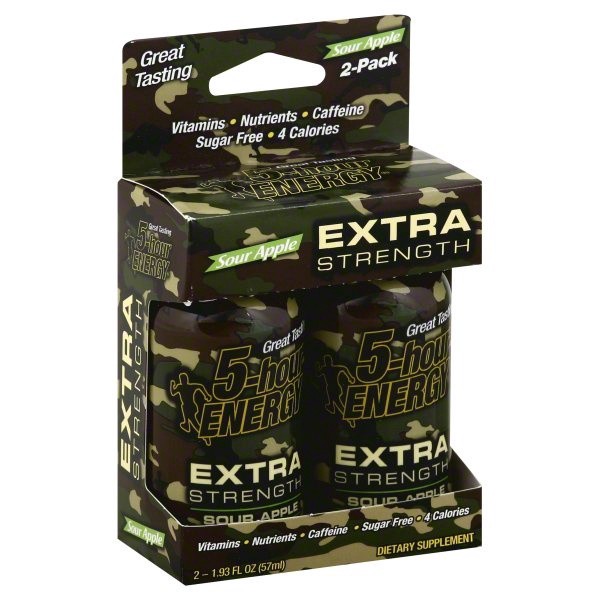 slide 1 of 1, 5-hour ENERGY Shot, Extra Strength, Sour Apple - 2 ct, 2 ct