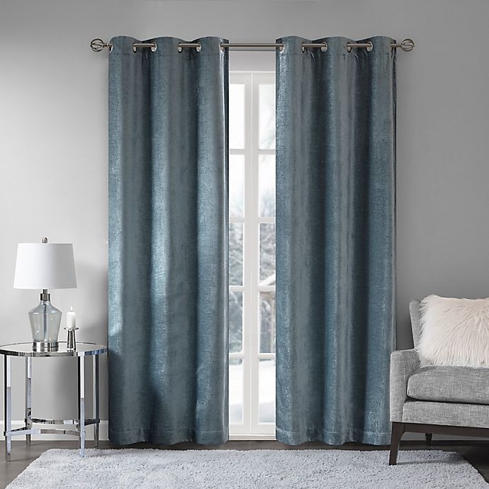 slide 1 of 6, Madison Park Luxe Chenille 63-Inch Grommet Window Curtain - Aqua, 2 ct