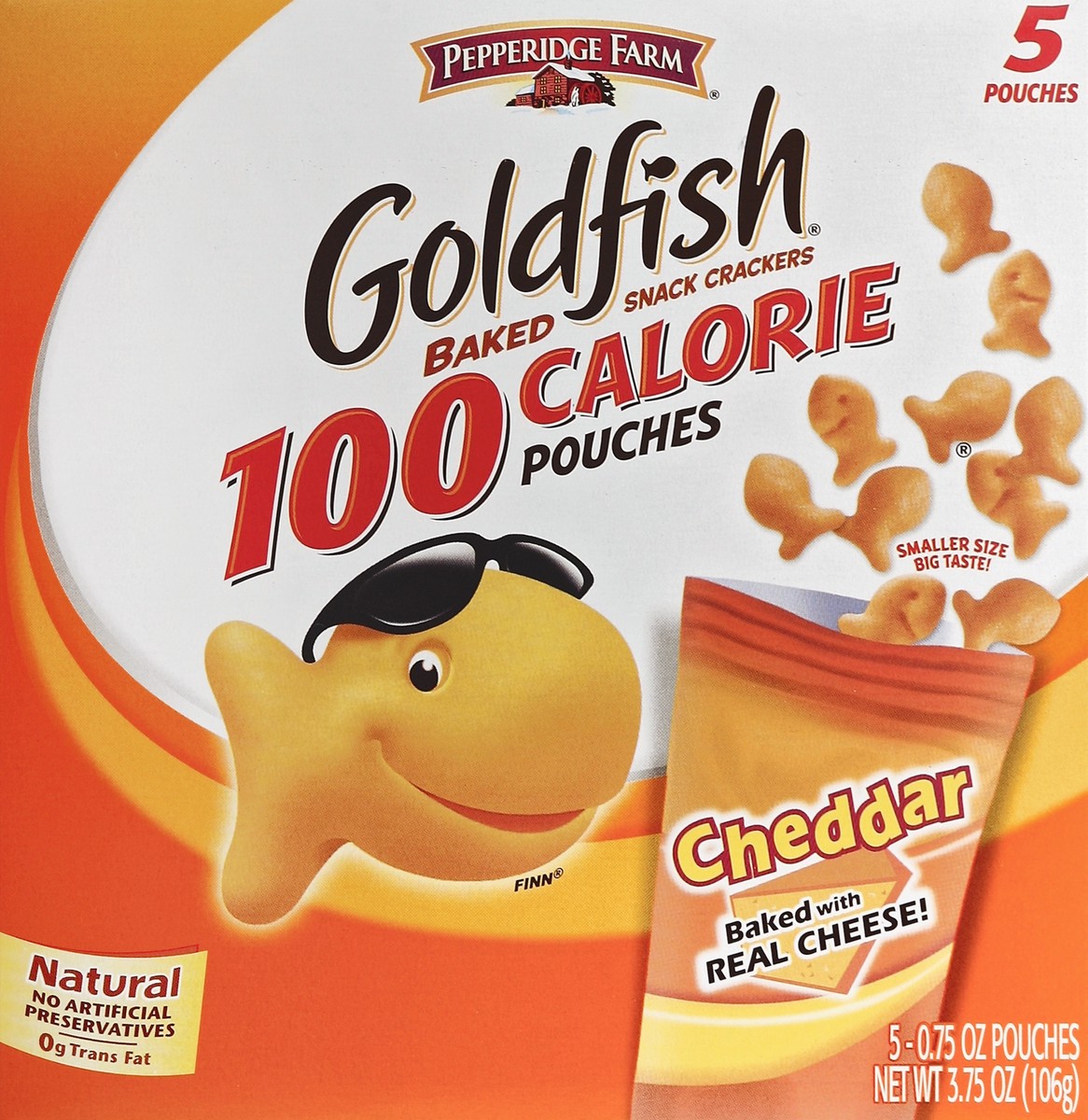 slide 4 of 5, Pepperidge Farm Goldfish 100 Calorie Cheddar Snack Cracker Pouches, 5 ct; 3.75 oz