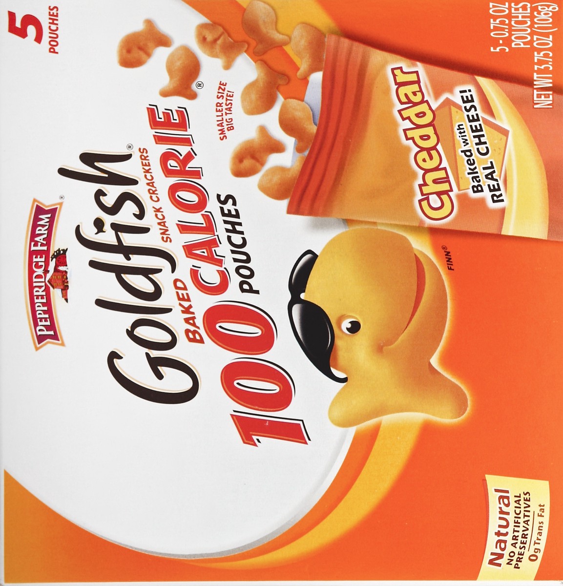 slide 5 of 5, Pepperidge Farm Goldfish 100 Calorie Cheddar Snack Cracker Pouches, 5 ct; 3.75 oz