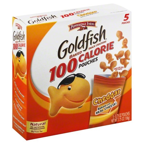 slide 1 of 5, Pepperidge Farm Goldfish 100 Calorie Cheddar Snack Cracker Pouches, 5 ct; 3.75 oz