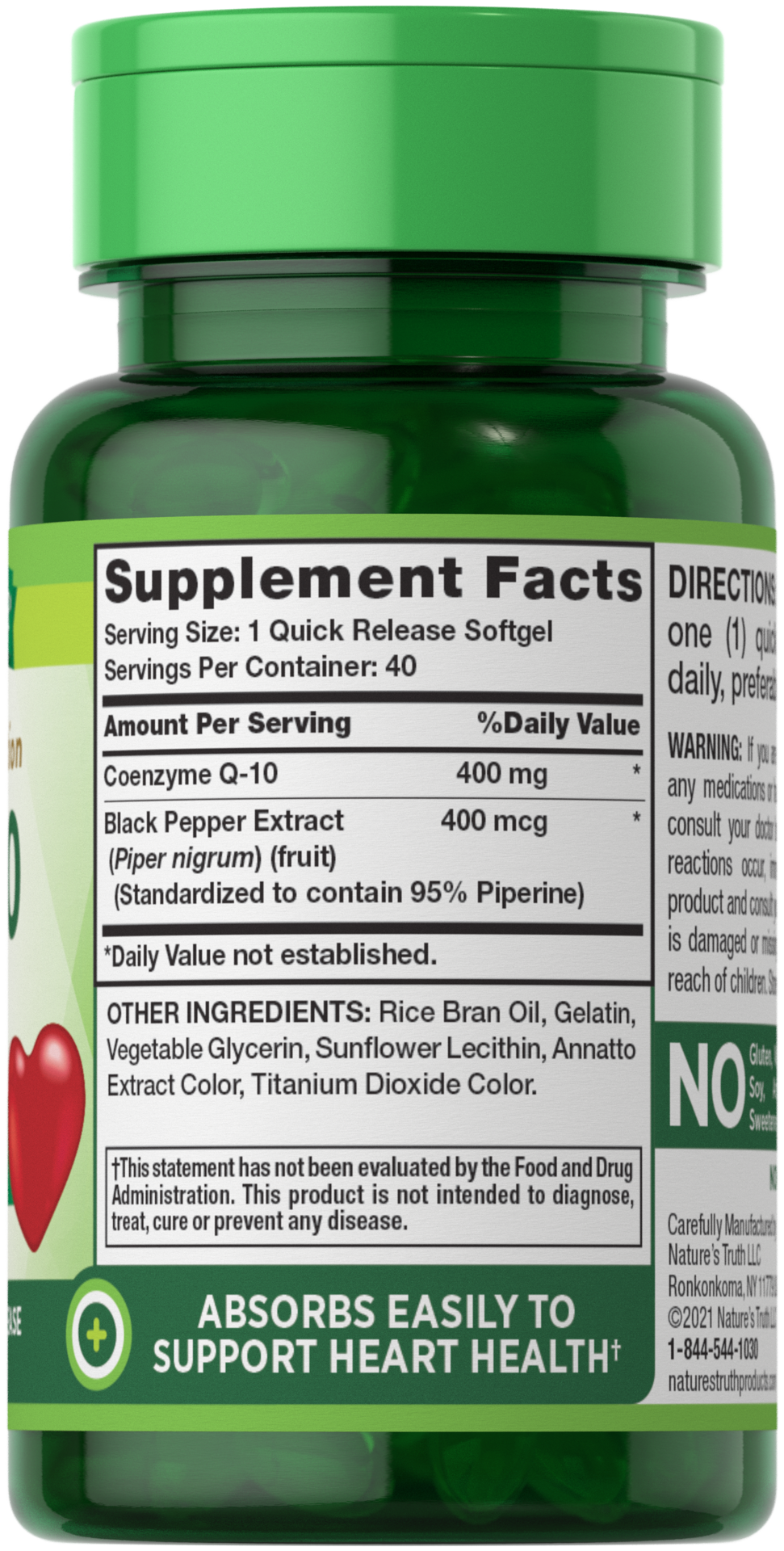 slide 2 of 4, Nature's Truth Maximum Strength CoQ-10 400 mg plus Black Pepper Extract, 40 ct