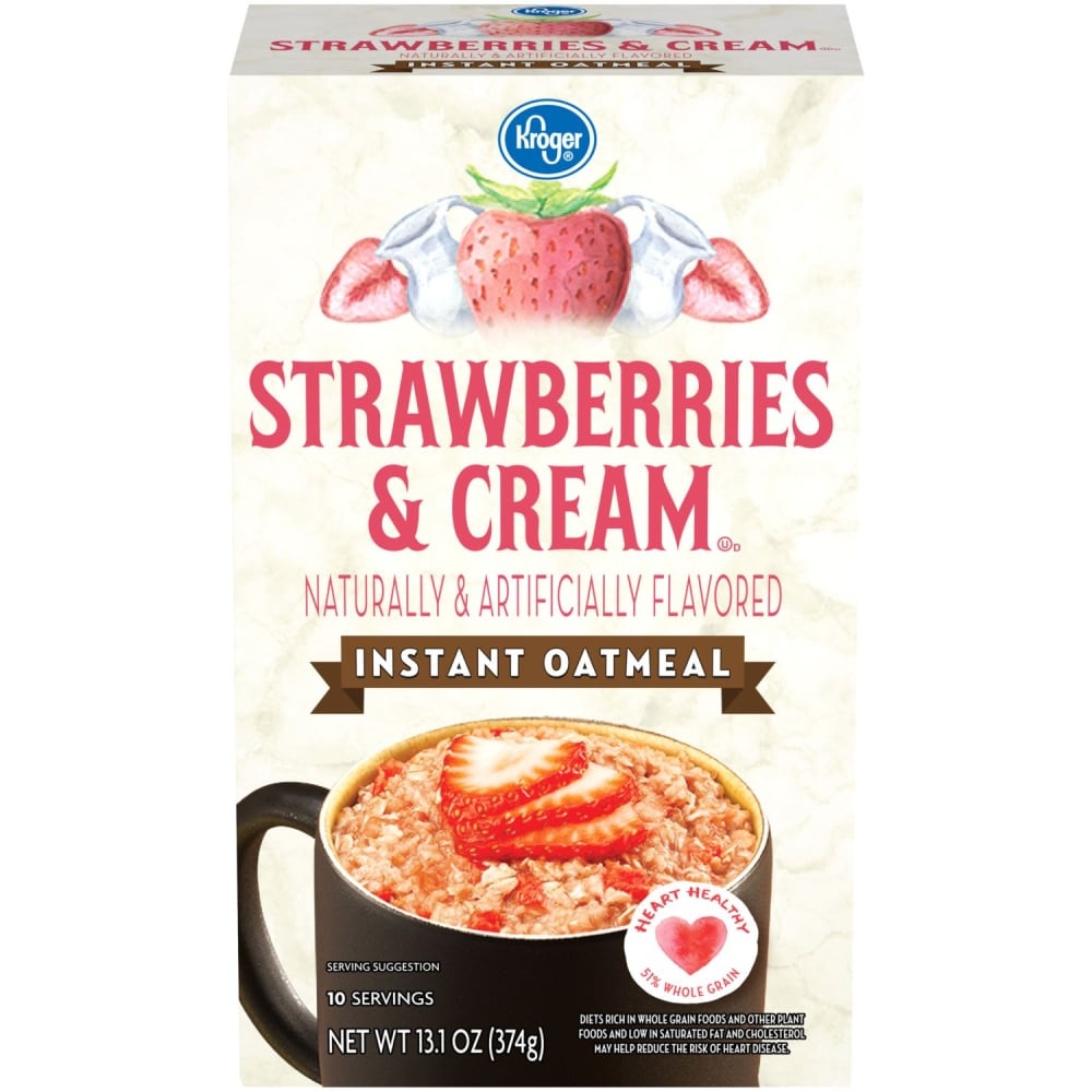 slide 1 of 1, Kroger Strawberries & Cream Flavored Instant Oatmeal Packets, 10 ct; 1.31 oz