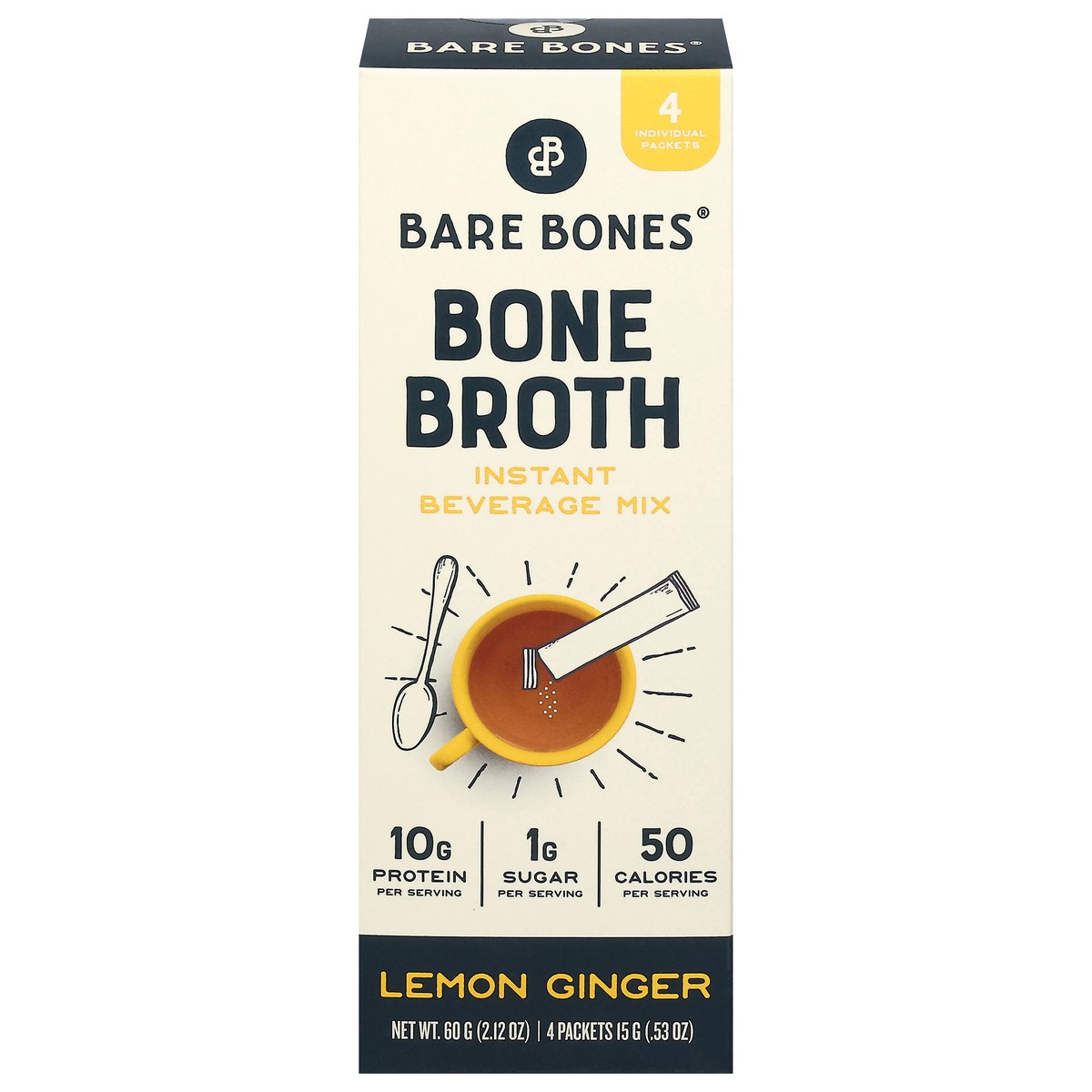 slide 1 of 13, Bare Bones Instant Lemon Ginger Bone Broth - 4 ct - 0.53 oz Packets, 4 ct