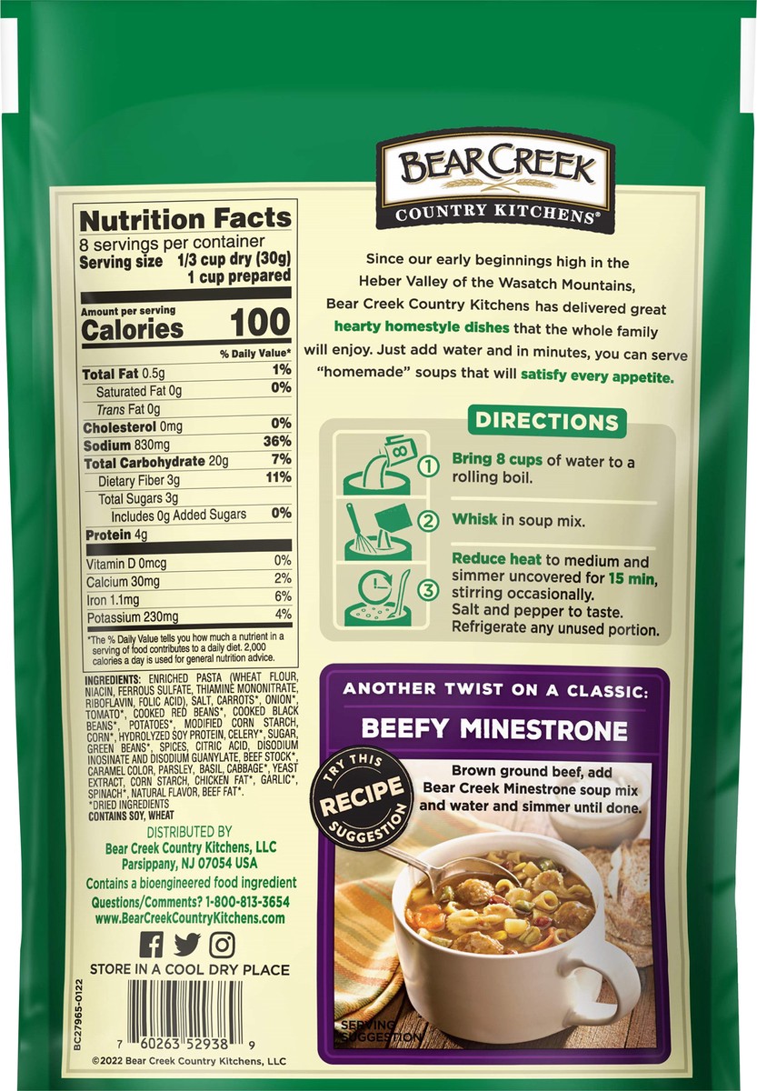 slide 6 of 7, Bear Creek Country Kitchens Minestrone Soup Mix Family Size, 8.4 oz