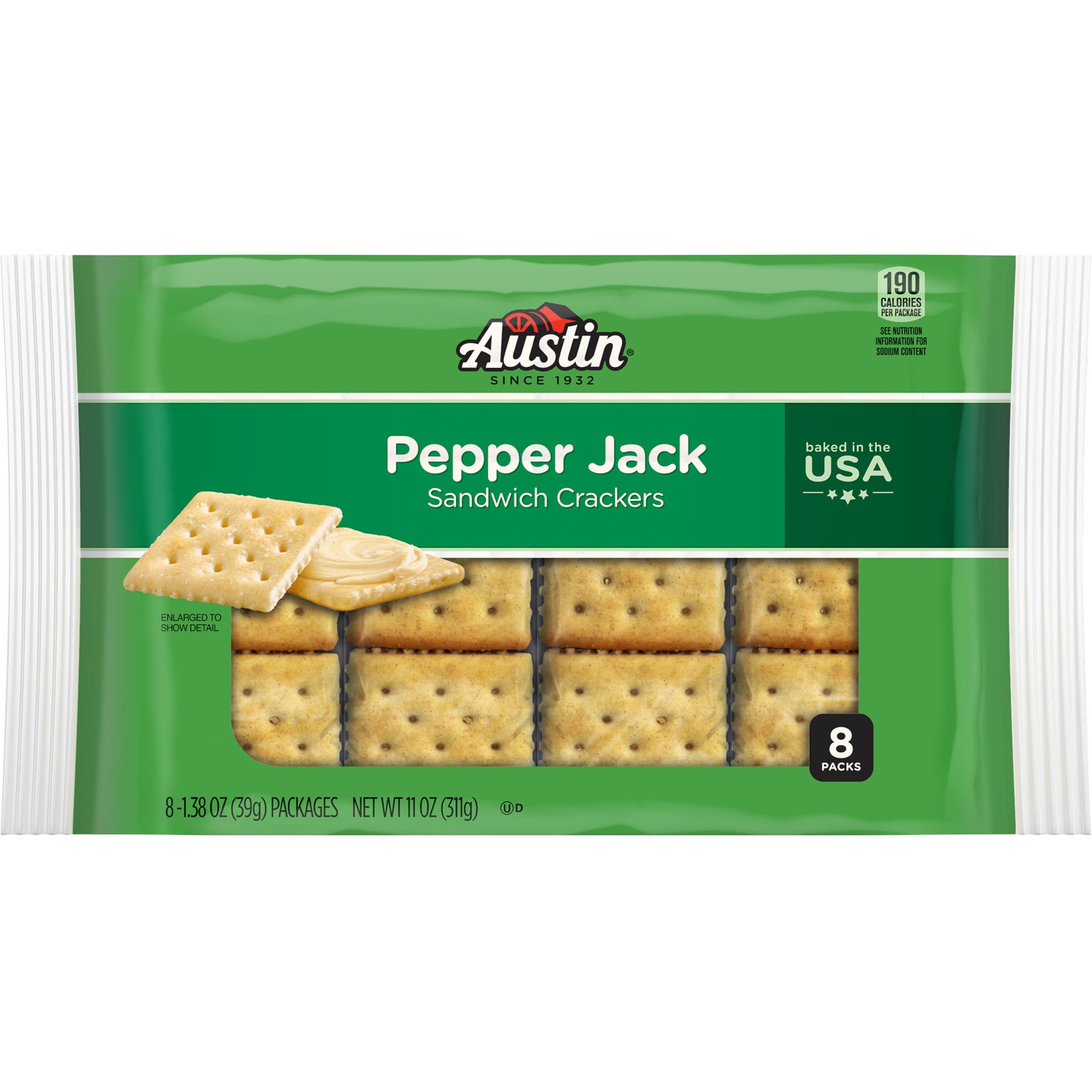 slide 1 of 5, Austin Sandwich Crackers, Pepper Jack, 11 oz, 8 Count, 11 oz