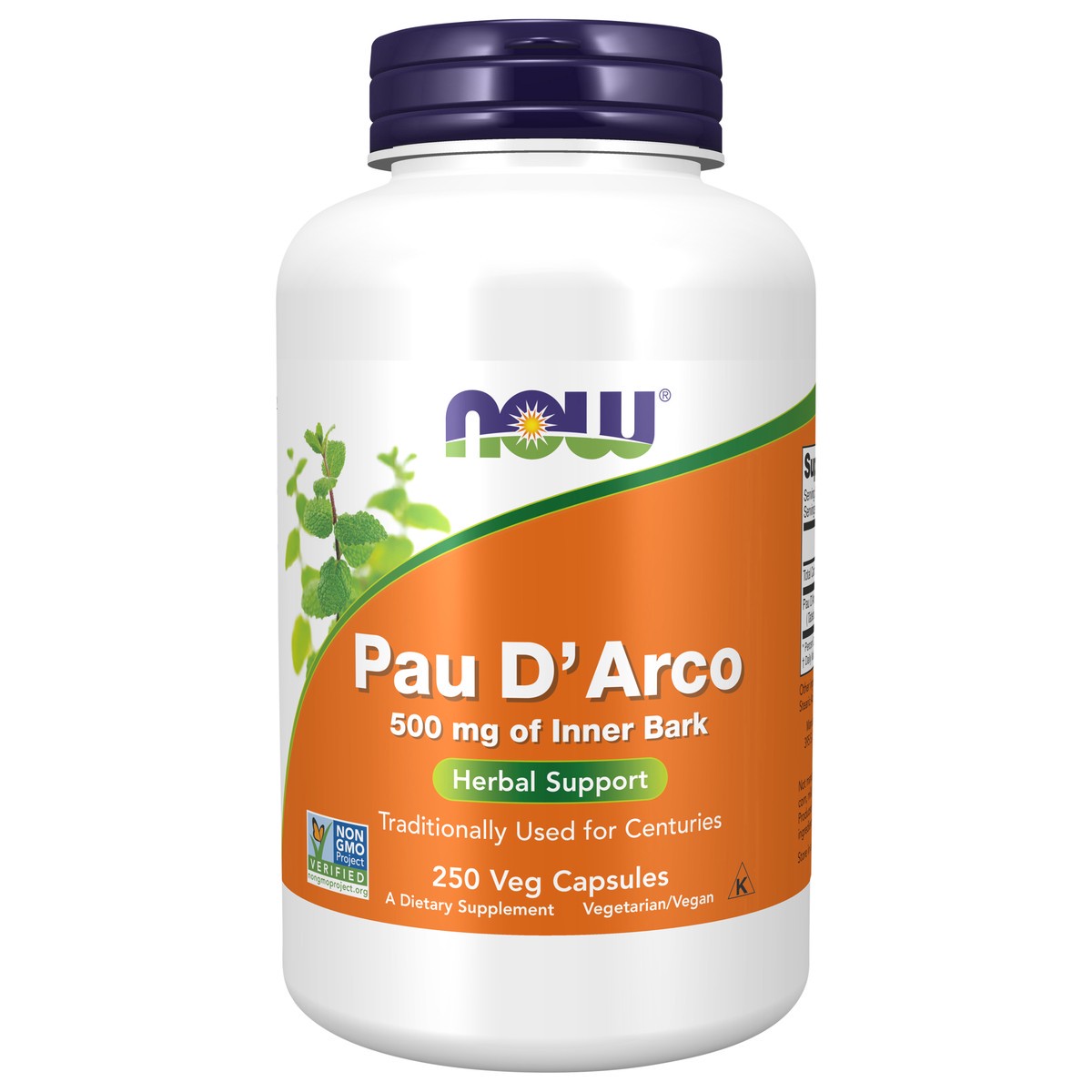 slide 1 of 4, NOW Pau D' Arco 500 mg - 250 Veg Capsules, 250 ct