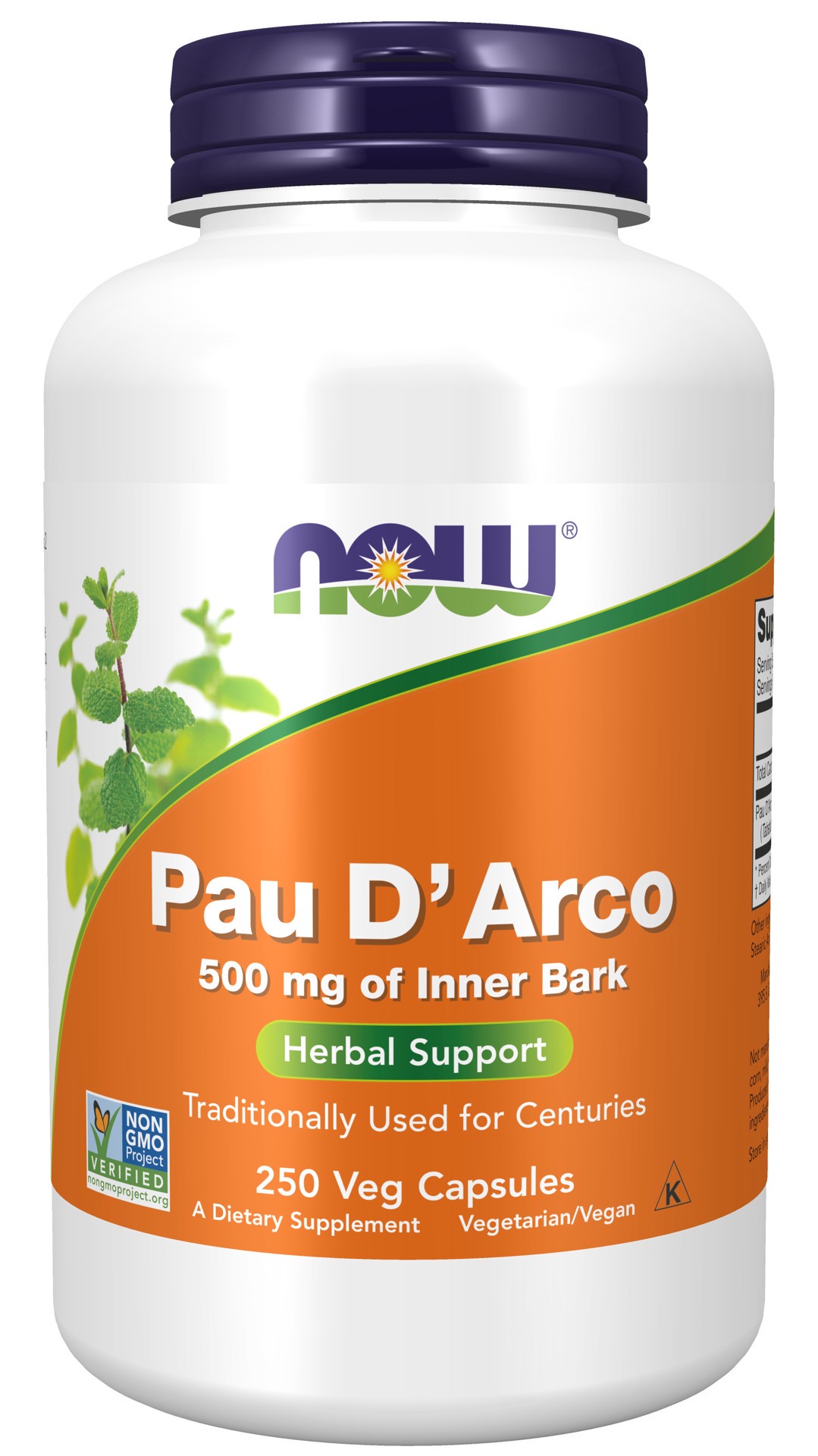 slide 1 of 4, NOW Pau D' Arco 500 mg - 250 Veg Capsules, 250 ct