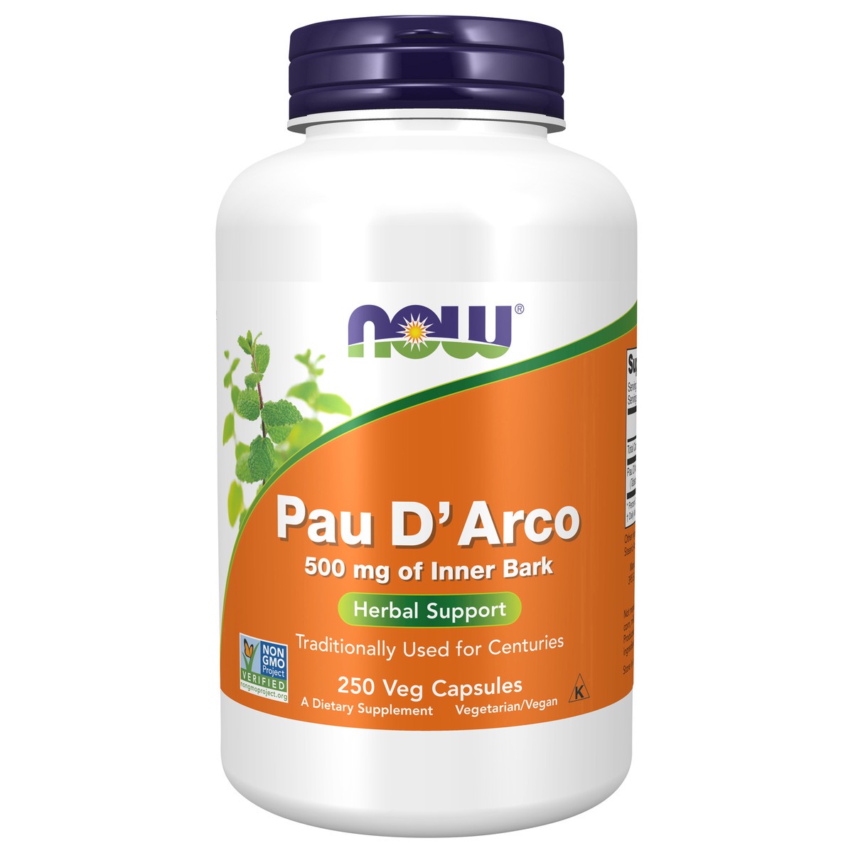 slide 1 of 4, NOW Pau D'Arco 500 mg - 250 Veg Capsules, 250 ct
