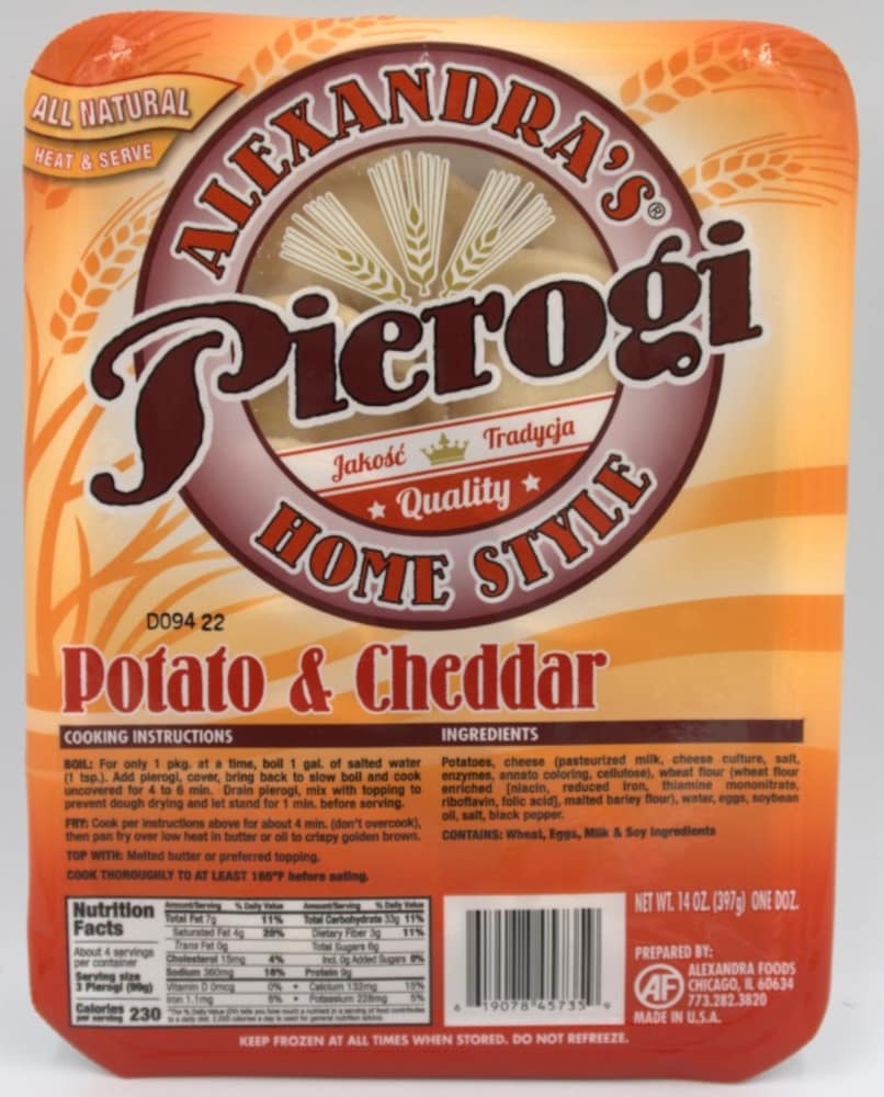 slide 1 of 1, Alexander & Hornung Alexandra Potato&Cheddar Pierogi, 14 oz