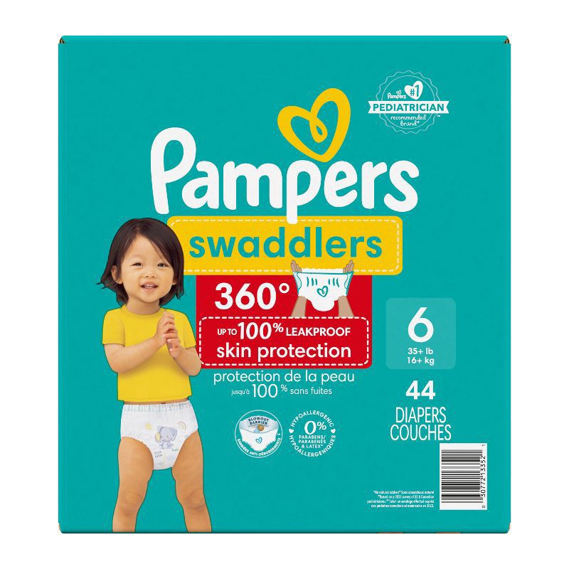 slide 10 of 12, Pampers Diapers - Swaddlers 360° - Size 6, 44 Count, up to 100% Leakproof Comfy Dry Fit, EZ Off Tabs Designed for Easy Changes, Pull On Diaper, 44 ct