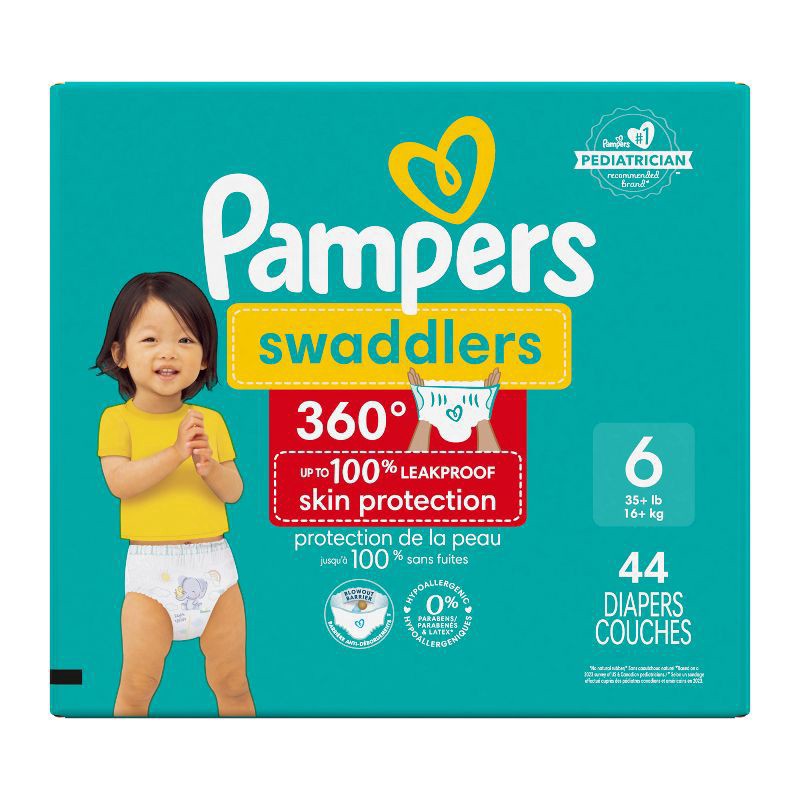 slide 12 of 12, Pampers Diapers - Swaddlers 360° - Size 6, 44 Count, up to 100% Leakproof Comfy Dry Fit, EZ Off Tabs Designed for Easy Changes, Pull On Diaper, 44 ct