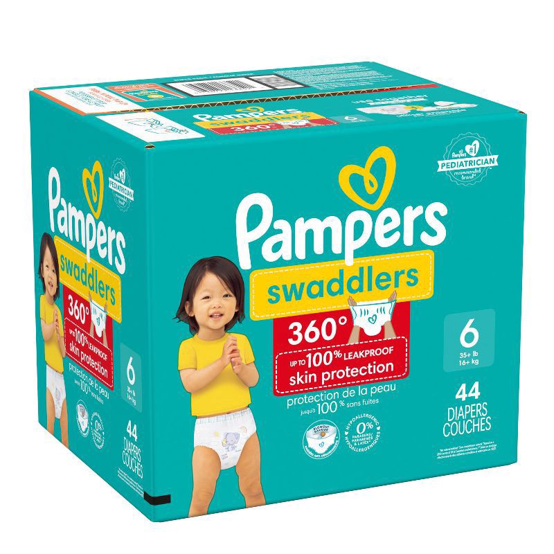 slide 8 of 12, Pampers Diapers - Swaddlers 360° - Size 6, 44 Count, up to 100% Leakproof Comfy Dry Fit, EZ Off Tabs Designed for Easy Changes, Pull On Diaper, 44 ct