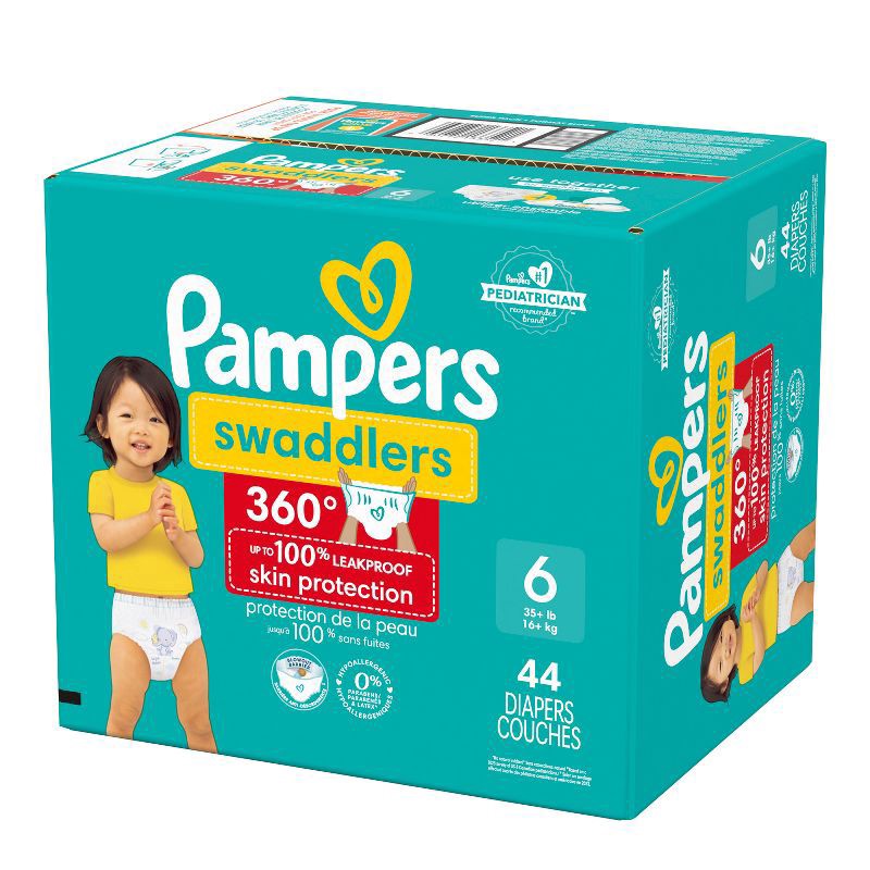 slide 7 of 12, Pampers Diapers - Swaddlers 360° - Size 6, 44 Count, up to 100% Leakproof Comfy Dry Fit, EZ Off Tabs Designed for Easy Changes, Pull On Diaper, 44 ct