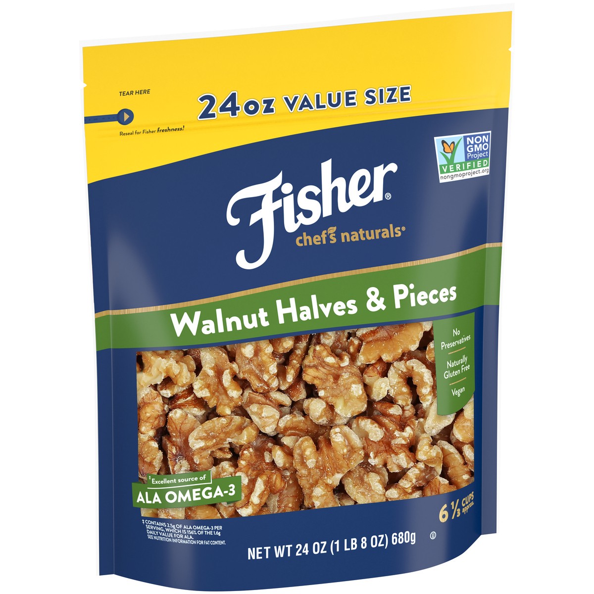 slide 9 of 9, Fisher Chef's Naturals Walnut Halves & Pieces 24 oz. Bag, 24 oz