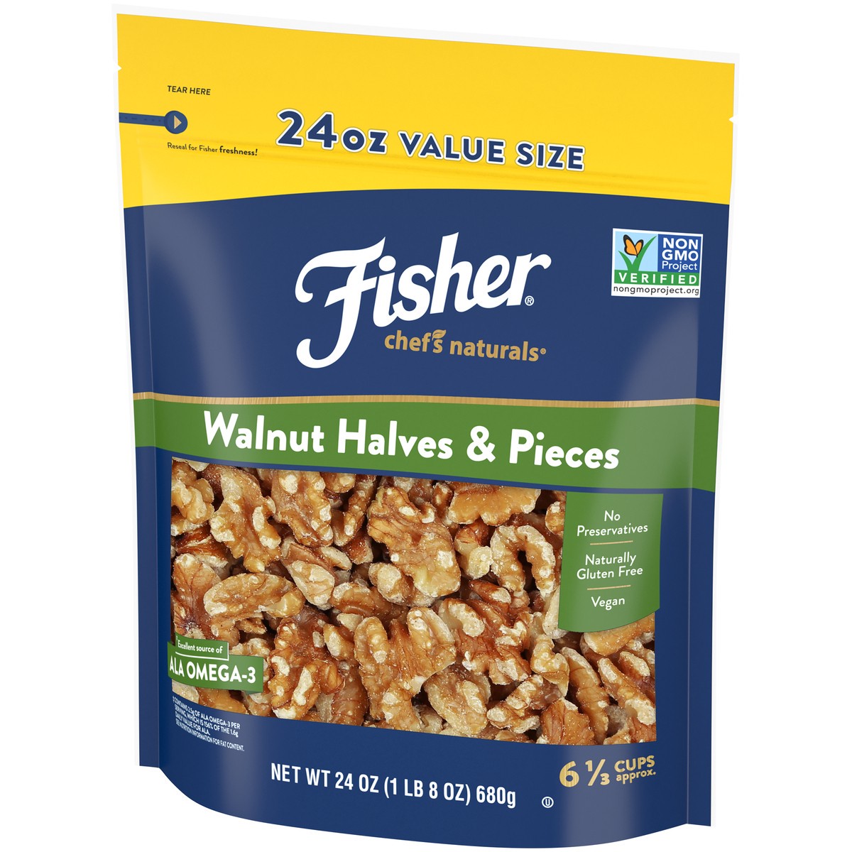 slide 4 of 9, Fisher Chef's Naturals Walnut Halves & Pieces 24 oz. Bag, 24 oz