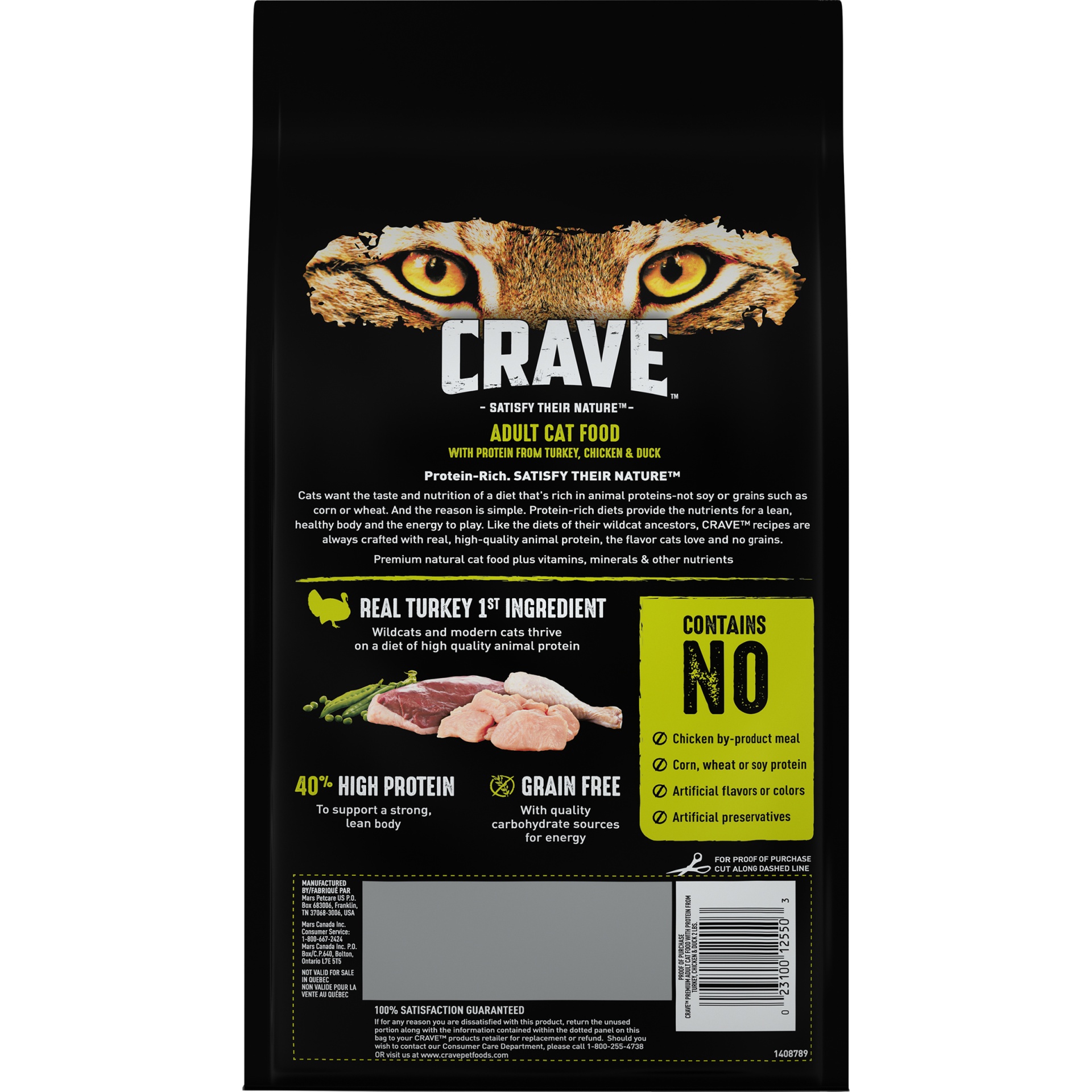 CRAVE Grain Free with Protein from Turkey, Chicken &amp; Duck Dry Adult Cat ...