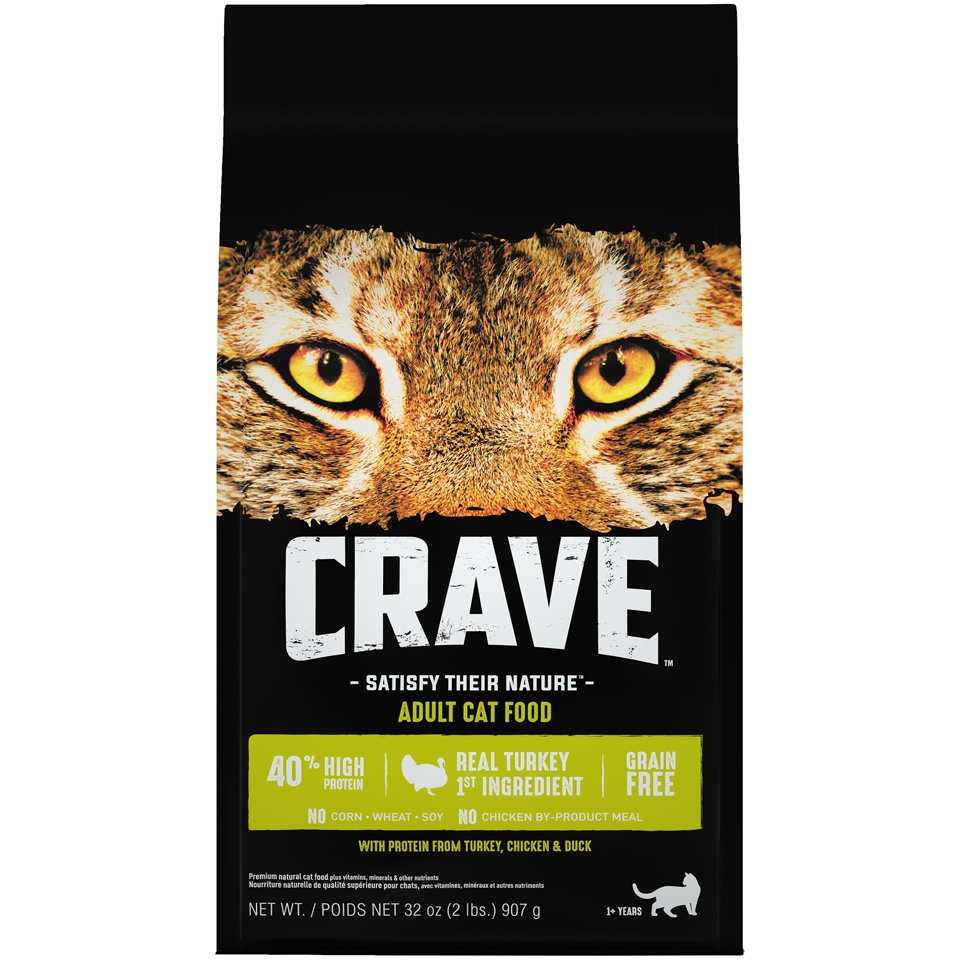 slide 1 of 1, CRAVE Grain Free with Protein from Turkey, Chicken & Duck Dry Adult Cat Food, 2 lb