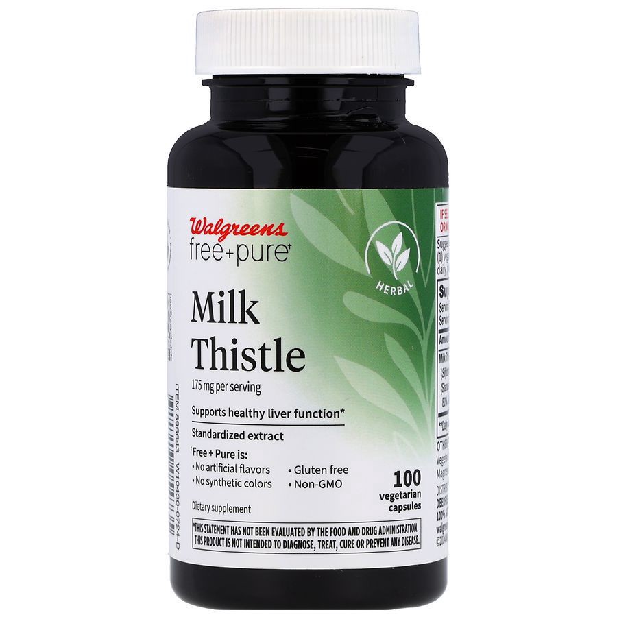 slide 1 of 5, Walgreens Free & Pure Milk Thistle 175 mg Vegetarian Capsules, 100 ct