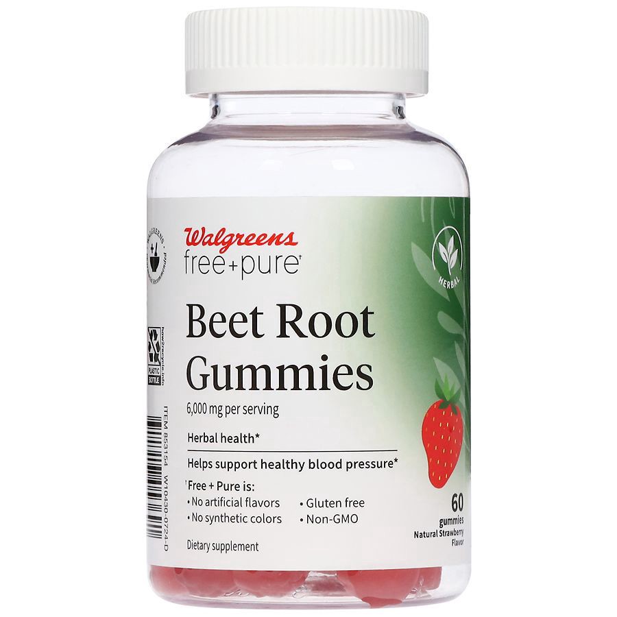 slide 1 of 5, Walgreens Free & Pure Beet Root Gummies Natural Strawberry, 60 ct