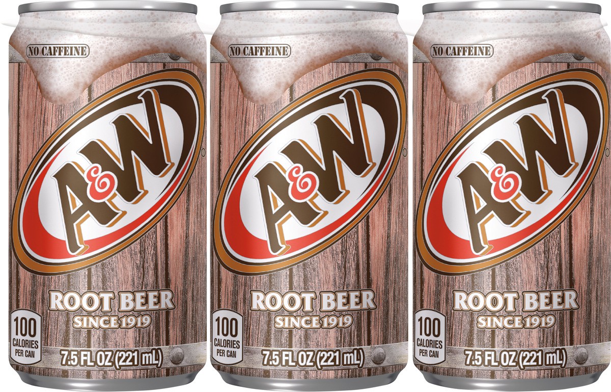 slide 1 of 2, A&W Root Beer Soda, 7.5 fl oz cans, 6 pack, 6 ct; 7.5 fl oz