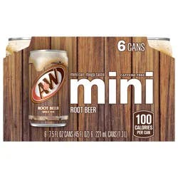 A&W Root Beer Soda, 7.5 fl oz cans, 6 pack