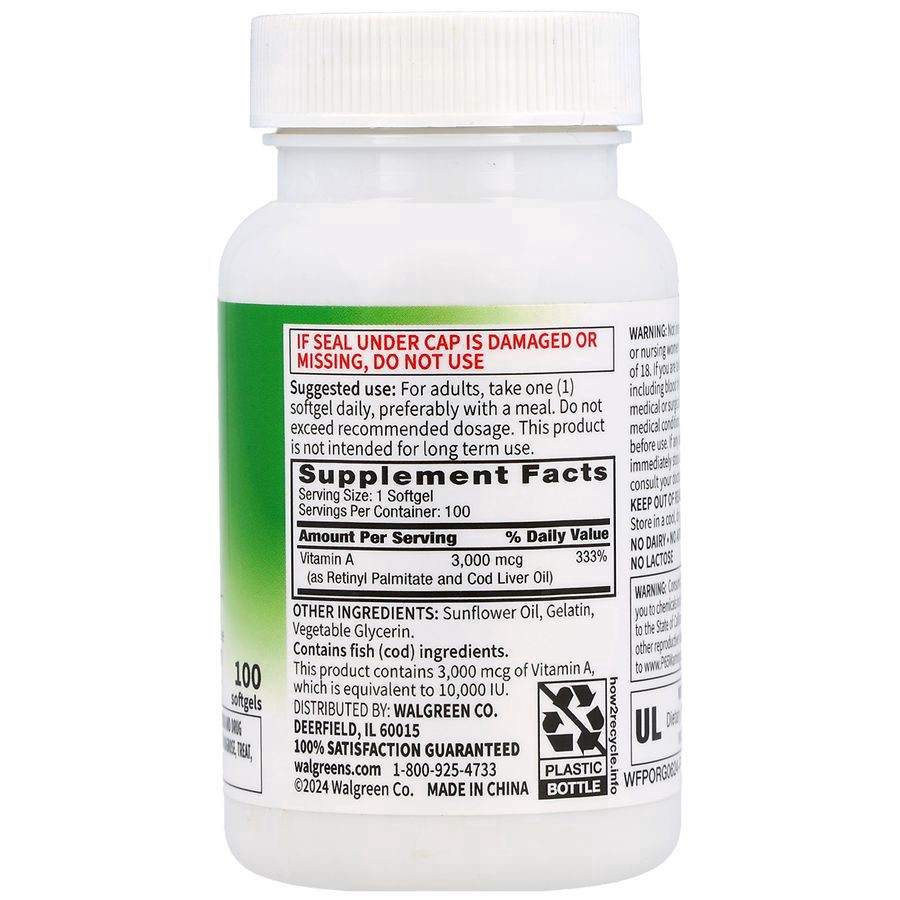 slide 5 of 5, Walgreens Free & Pure A 3,000 mcg Softgels, 100 ct