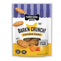 Three Dog Bakery Bark'n Crunch Chicken Chips Dog Treats, Real Chicken & Cheese Flavor, 3.8 oz