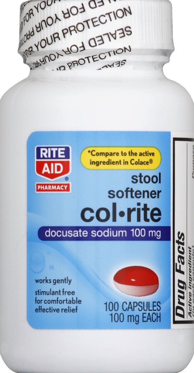 slide 2 of 3, Rite Aid Col-Rite Stool Softener Capsules, 100 mg, 100 ct