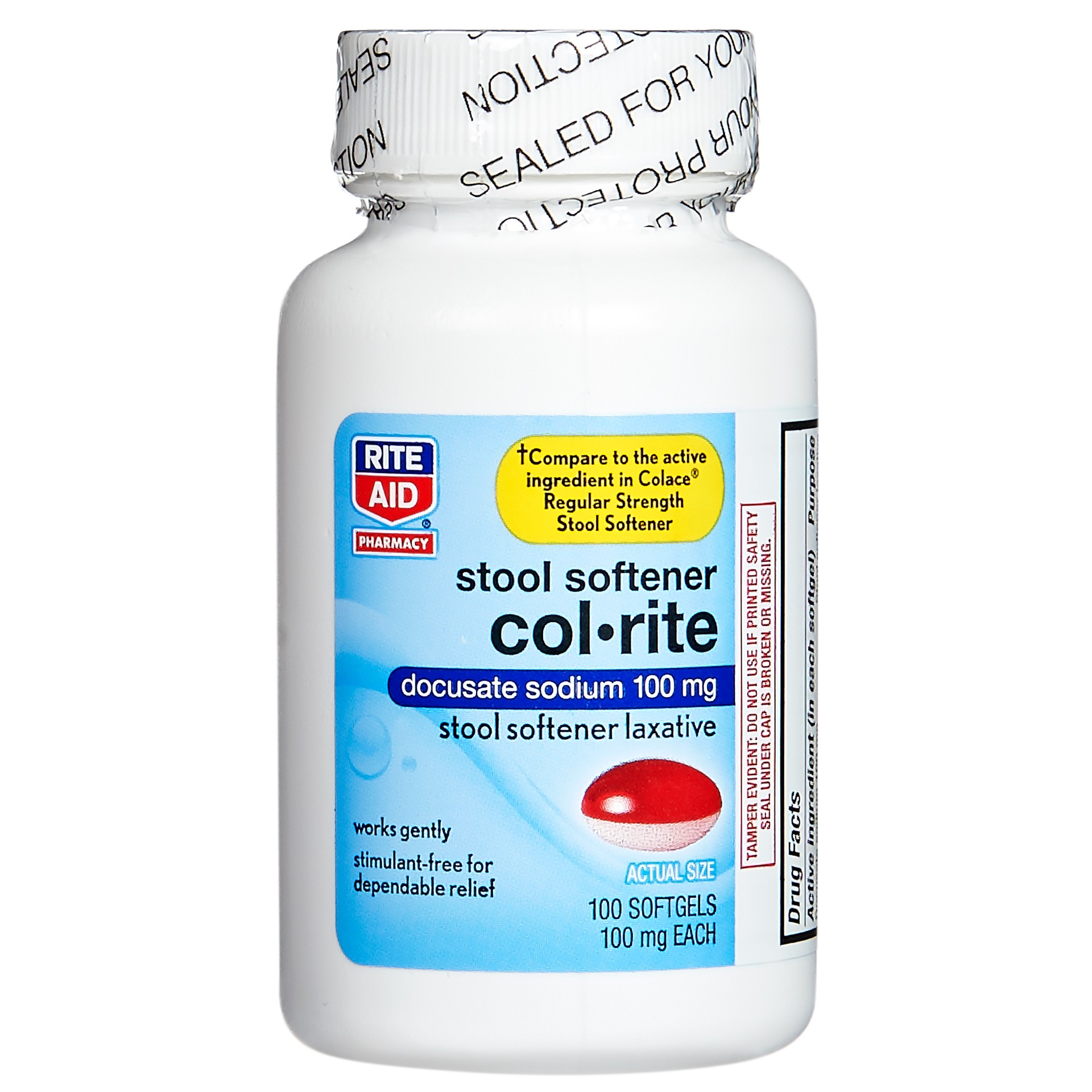 slide 1 of 3, Rite Aid Col-Rite Stool Softener Capsules, 100 mg, 100 ct