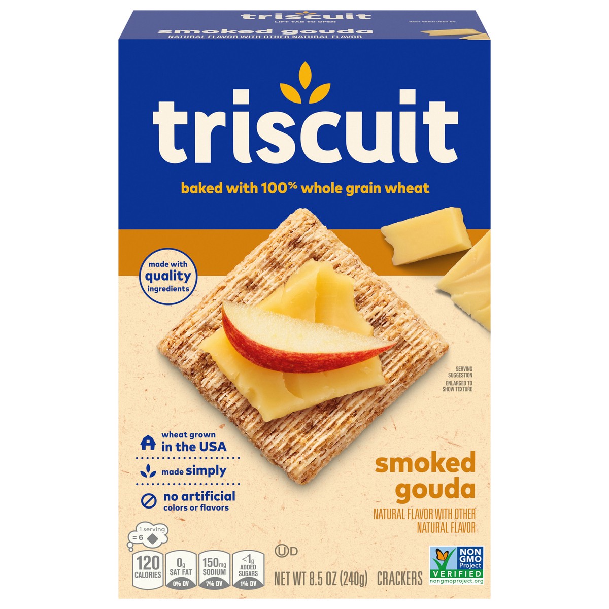 slide 1 of 9, Triscuit Smoked Gouda Whole Grain Wheat Crackers, Lunch Snacks, Snack Crackers, 8.5 oz, 8.5 oz