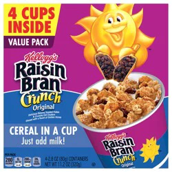 Kellogg''s Raisin Bran Crunch Breakfast Cereal Cups, Fiber Cereal, Made with Real Fruit, Value Size, Original, 11.2oz Box (4 Cups)