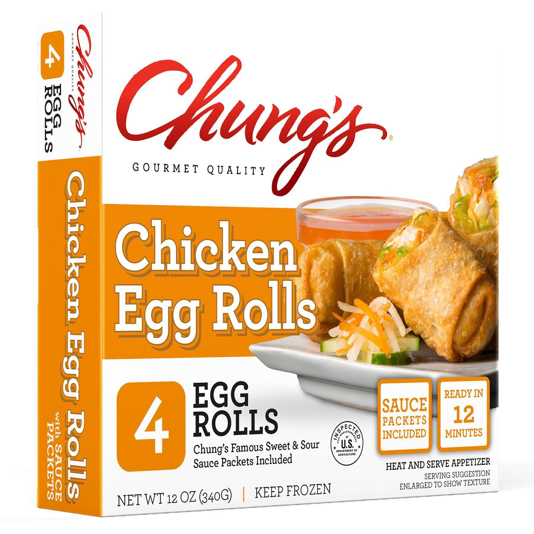 slide 1 of 3, Chung's White Meat Chicken Egg Rolls, 12 oz