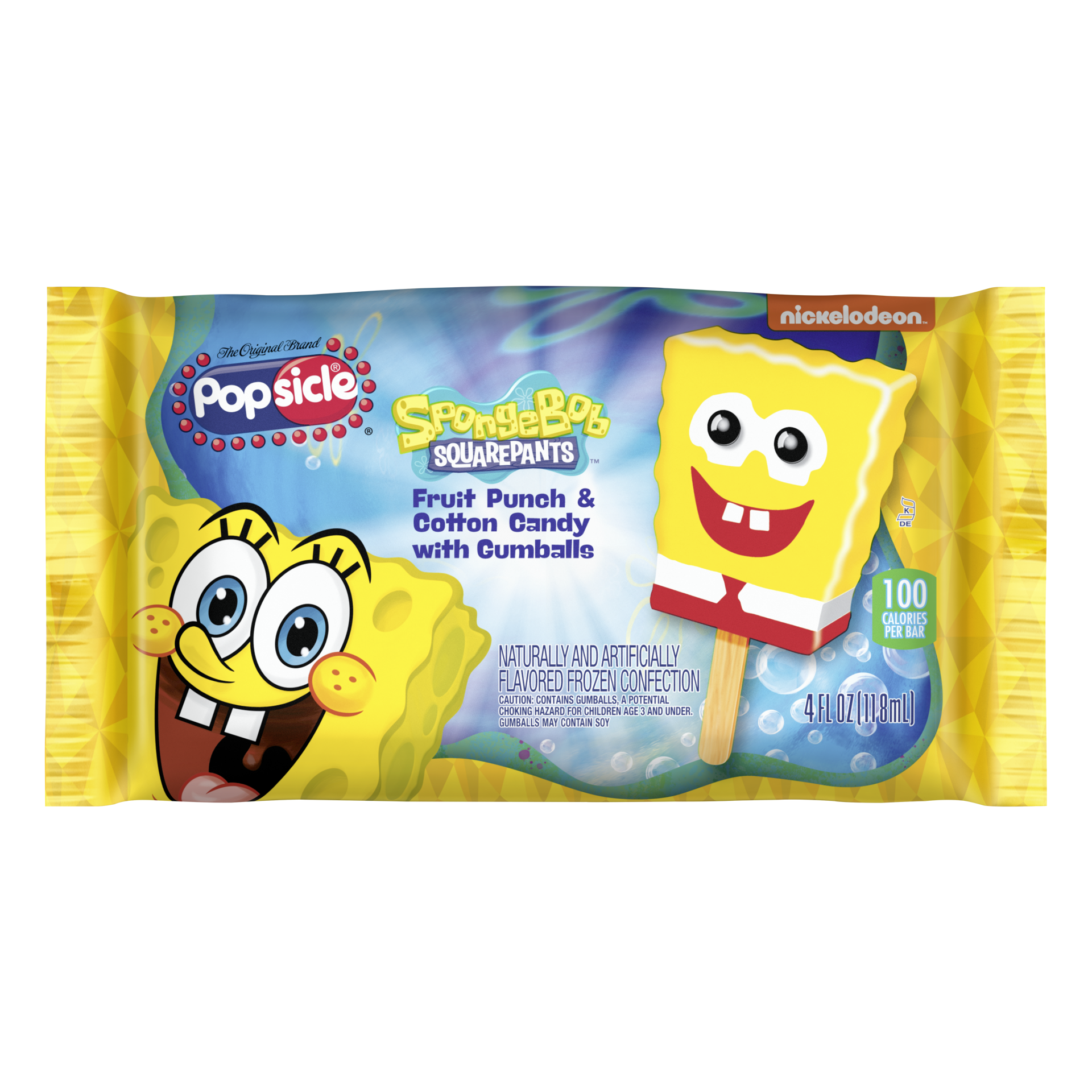 slide 3 of 9, Popsicle Spongebob Ice Pop Cotton Candy and Fruit Punch Flavor, 1 ct, 4 oz