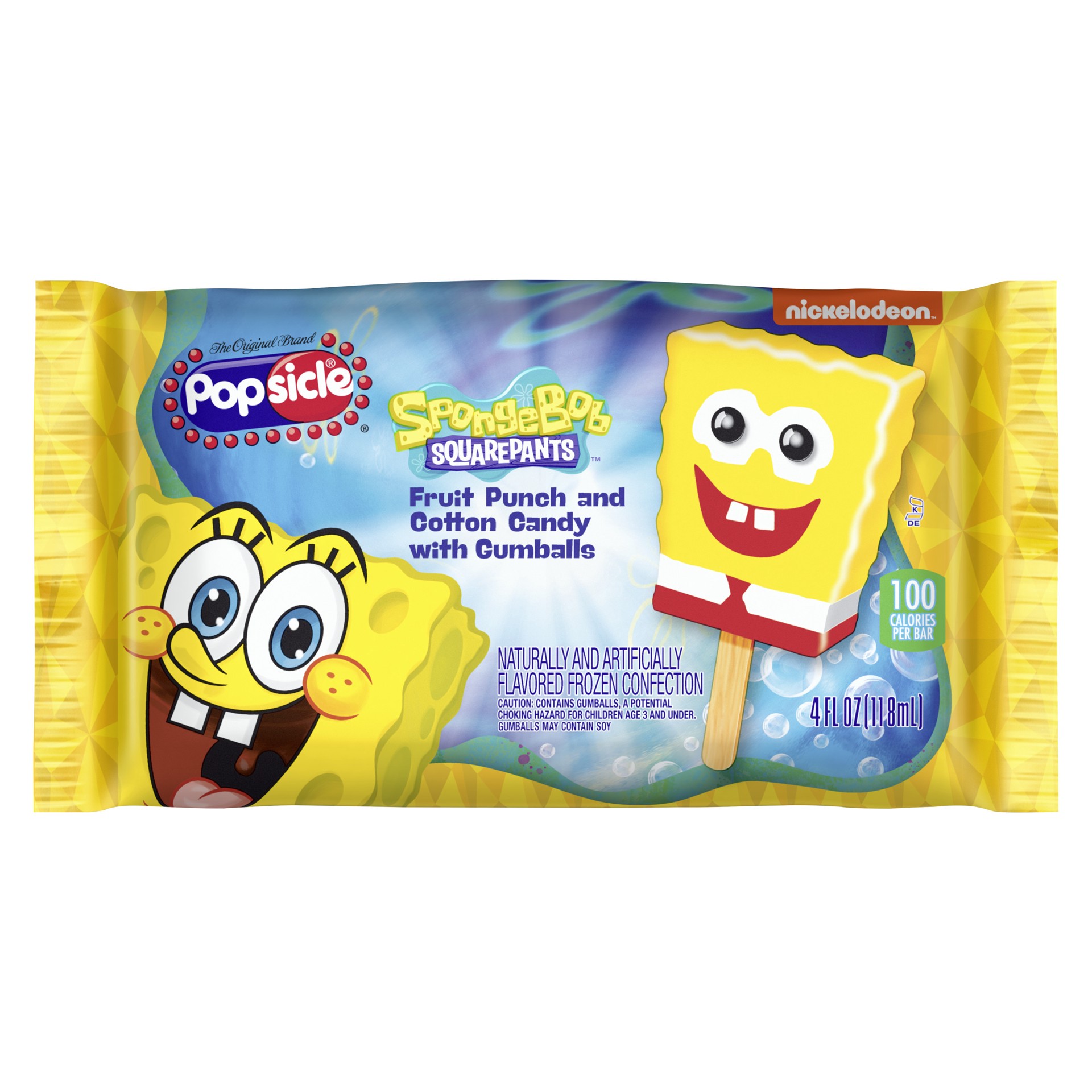 slide 1 of 9, Popsicle Spongebob Ice Pop Cotton Candy and Fruit Punch Flavor, 1 ct, 4 oz