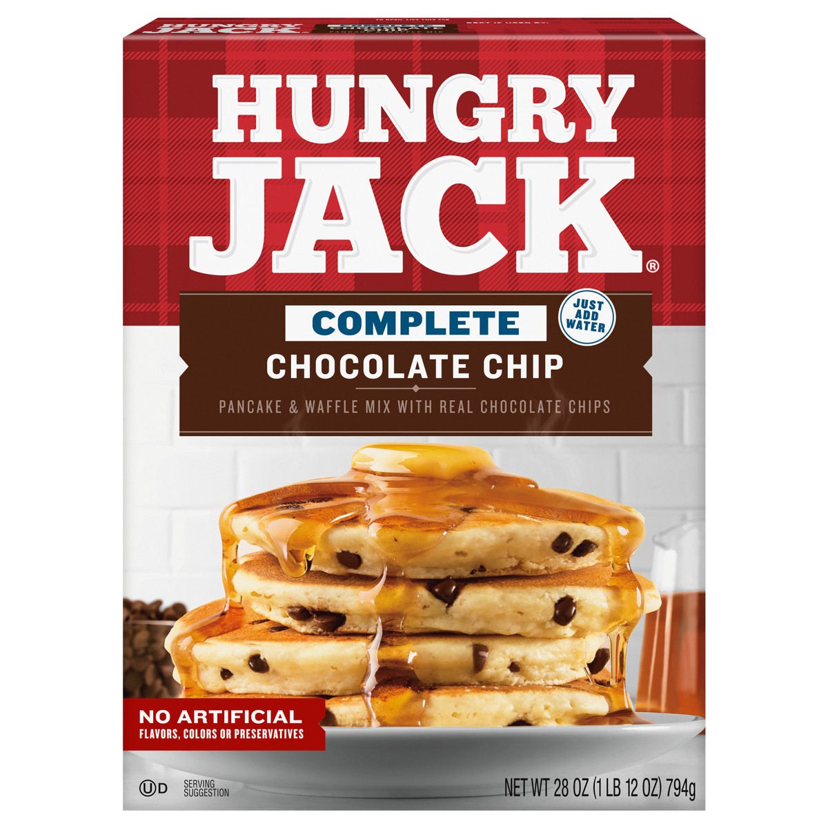 slide 1 of 1, Hungry Jack Complete Chocolate Chip Pancake Mix and Waffle Mix, 28 Oz Box, 28 oz