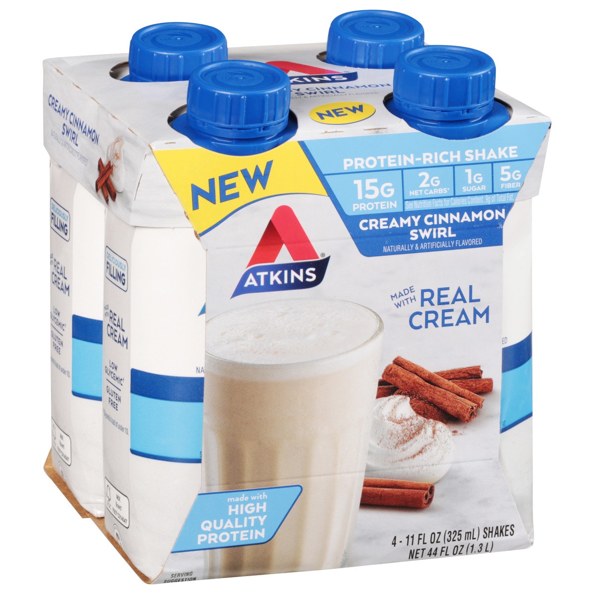 slide 3 of 9, Atkins Shakes, Protein-Rich, Creamy Cinnamon Swirl, 4 ct