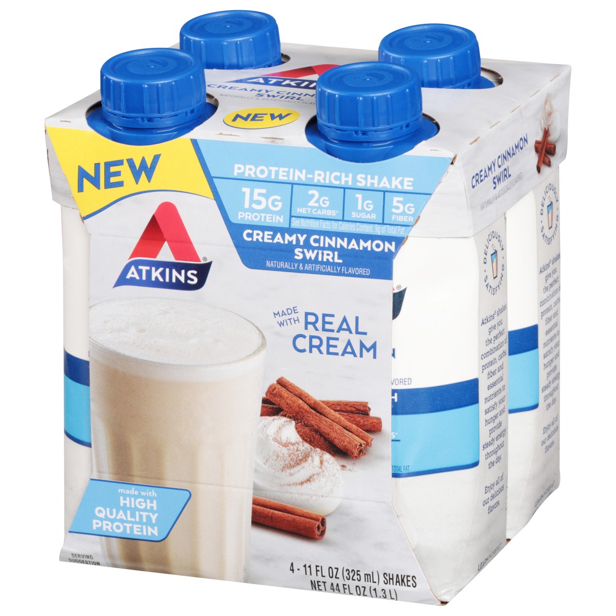 slide 2 of 9, Atkins Shakes, Protein-Rich, Creamy Cinnamon Swirl, 4 ct