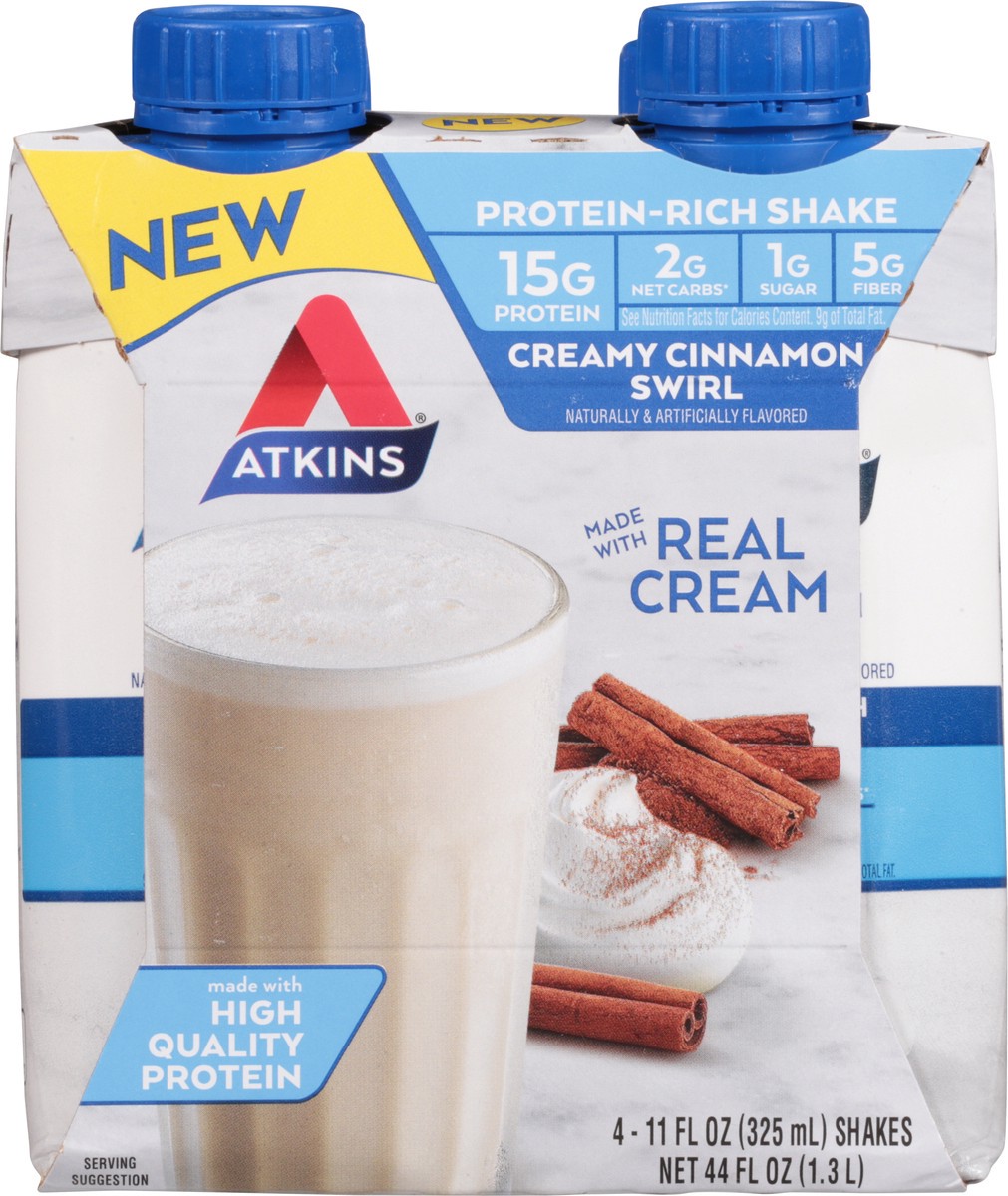 slide 8 of 9, Atkins Shakes, Protein-Rich, Creamy Cinnamon Swirl, 4 ct