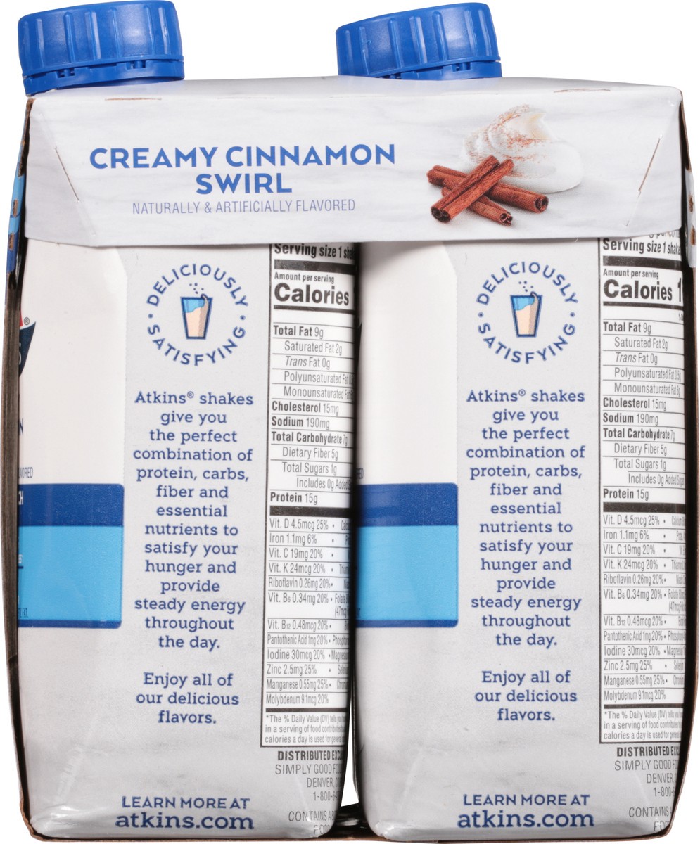 slide 5 of 9, Atkins Shakes, Protein-Rich, Creamy Cinnamon Swirl, 4 ct