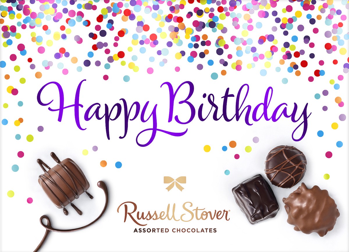 slide 3 of 7, Russell Stover Happy Birthday Assorted Milk & Dark Chocolate Gift Box, 4.6 oz. (˜ 8 pieces), 8 ct