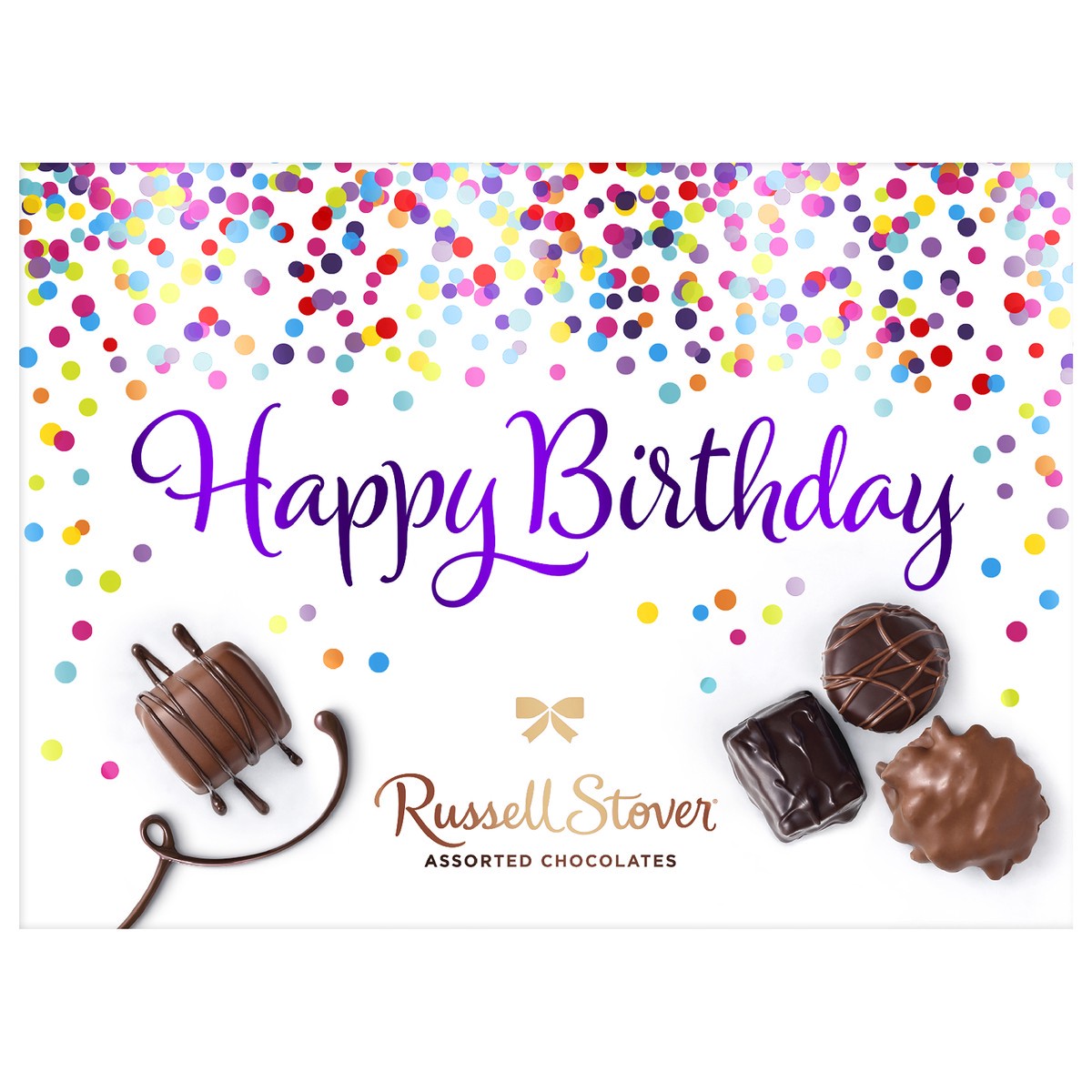 slide 1 of 7, Russell Stover Happy Birthday Assorted Milk & Dark Chocolate Gift Box, 4.6 oz. (˜ 8 pieces), 8 ct