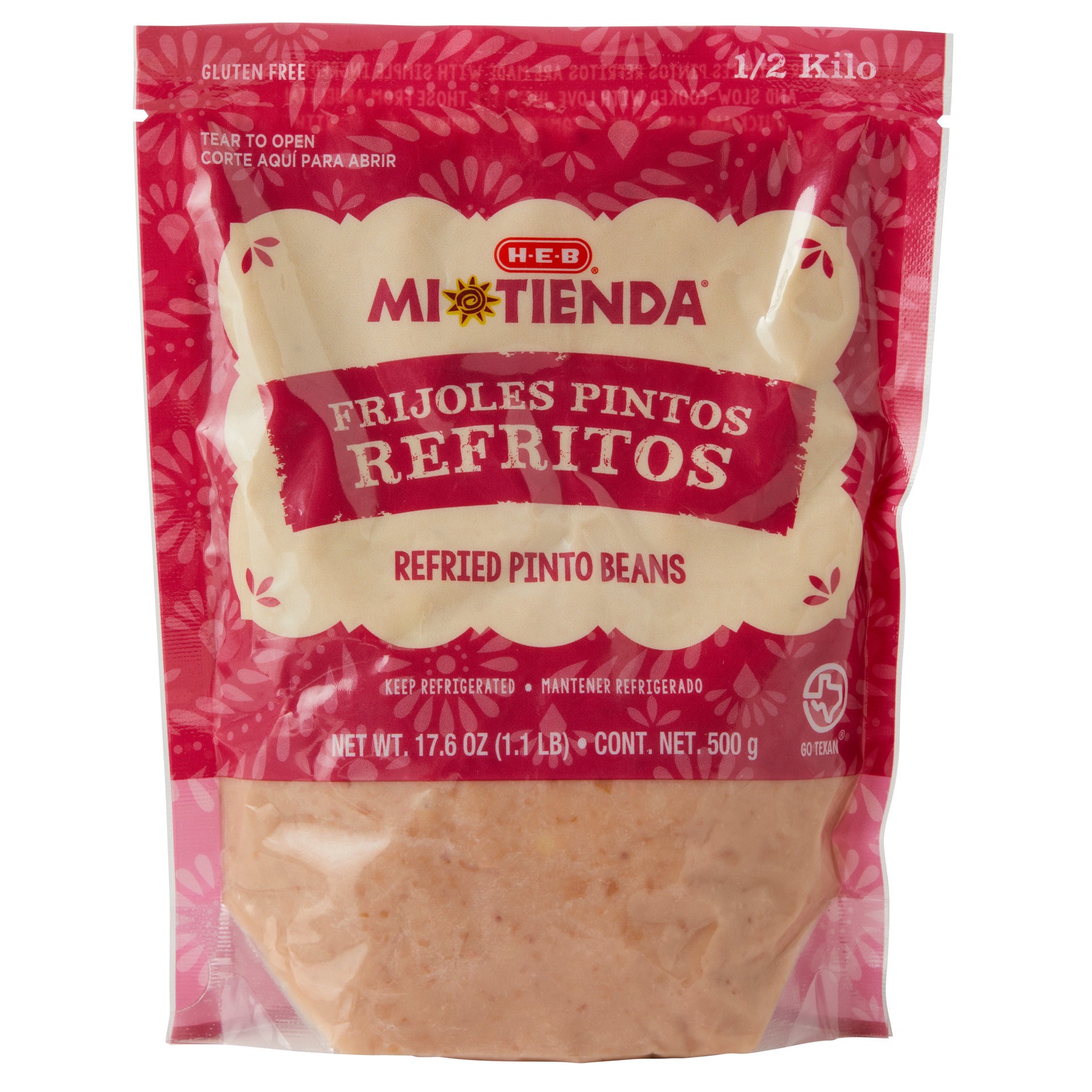 slide 1 of 1, H-E-B Mi Comida Refried Pinto Beans, 17.6 oz