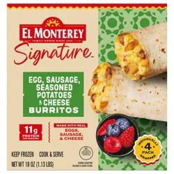 El Monterey Signature Egg, Sausage, Seasoned Potatoes & Cheese Breakfast Burritos 18 oz, 4 Count