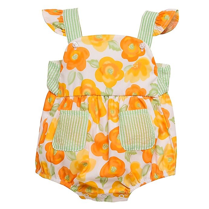 slide 1 of 1, Baby Starters Newborn Floral Romper with Seersucker Trim - Orange, 1 ct