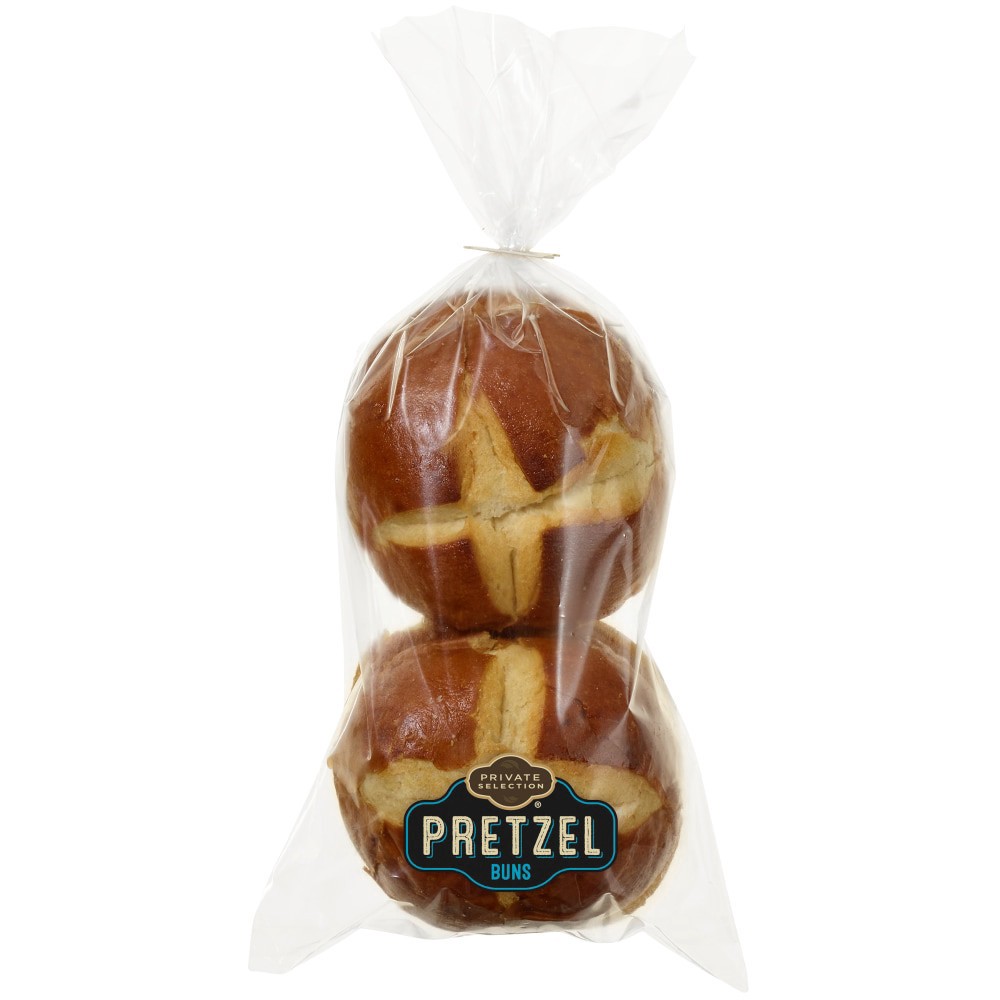 slide 1 of 2, Private Selection Pretzel Hamburger Buns, 4 ct