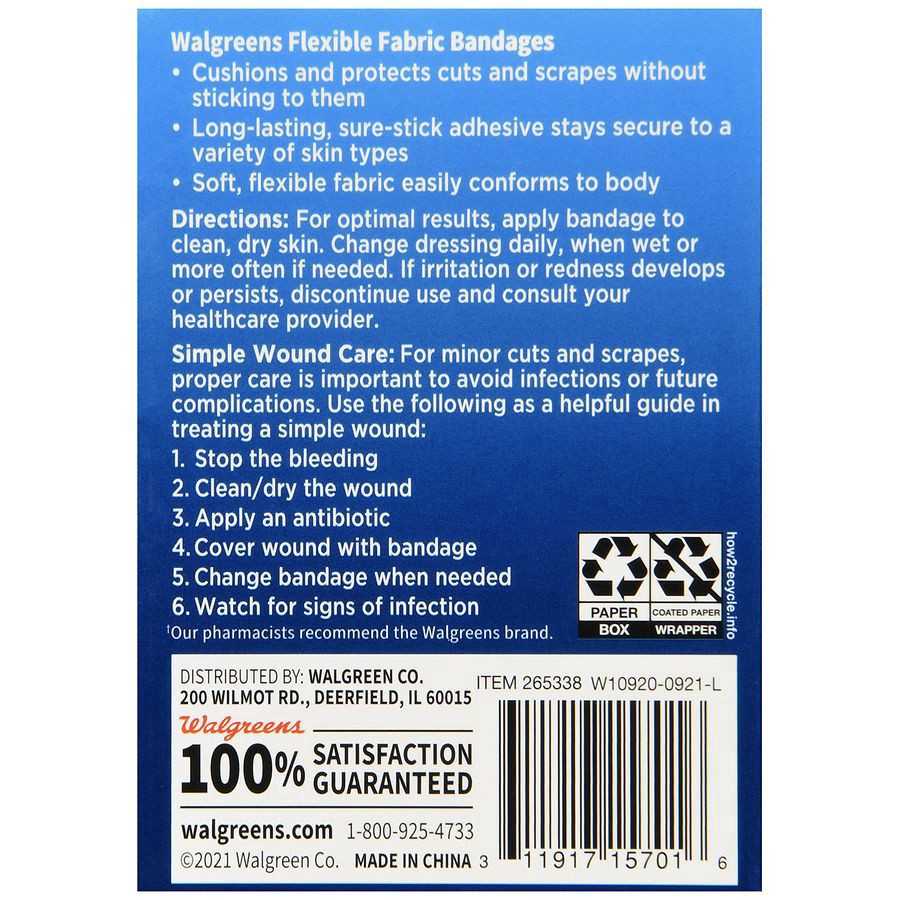 slide 2 of 5, Walgreens Flexible Fabric Bandages Assorted, 30 ct