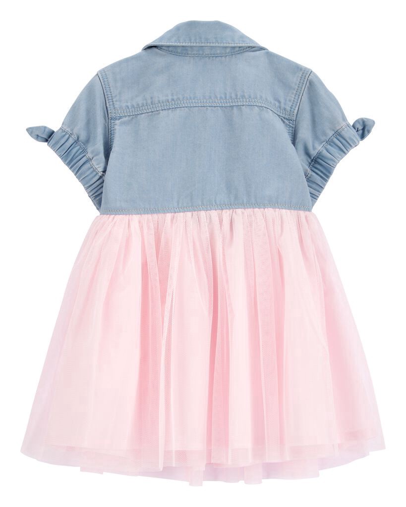 slide 3 of 3, Oshkosh Baby Denim Shirt Dress With Tulle Skirt Blue/Pink 3M, 1 ct
