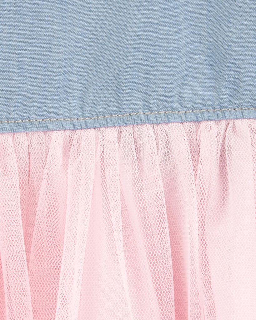 slide 2 of 3, Oshkosh Baby Denim Shirt Dress With Tulle Skirt Blue/Pink 3M, 1 ct